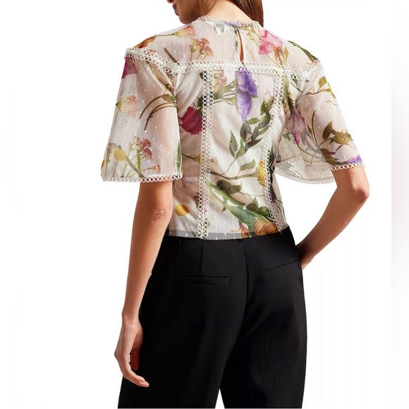 NWT💕TED BAKER Arelln Floral High Neck Top With Lace Details Size 0 - Picture 2 of 16